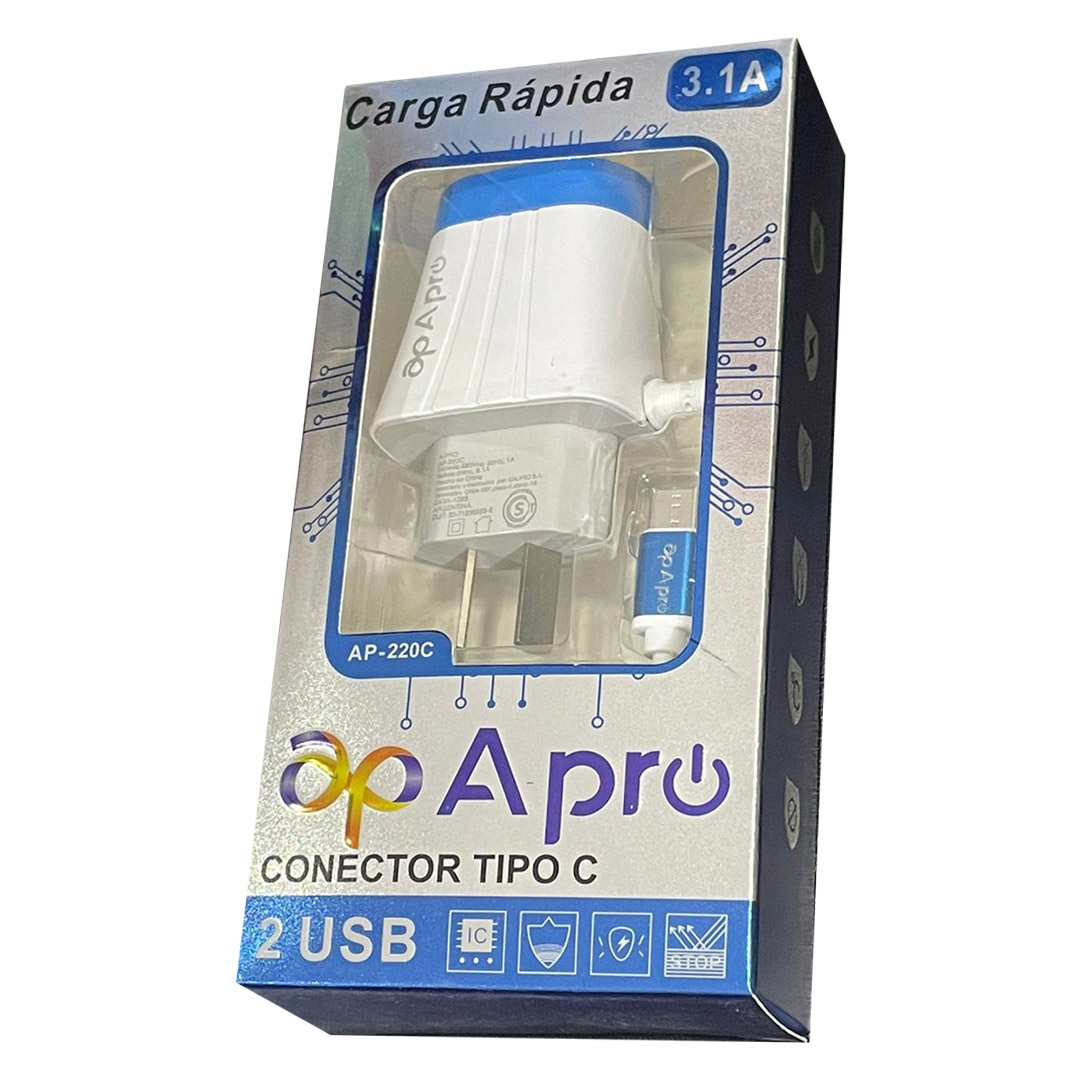 Cargador rápida Apro AP-220C Tipo USB 3.1A // Cod. 723540562615 – Abajo Precios