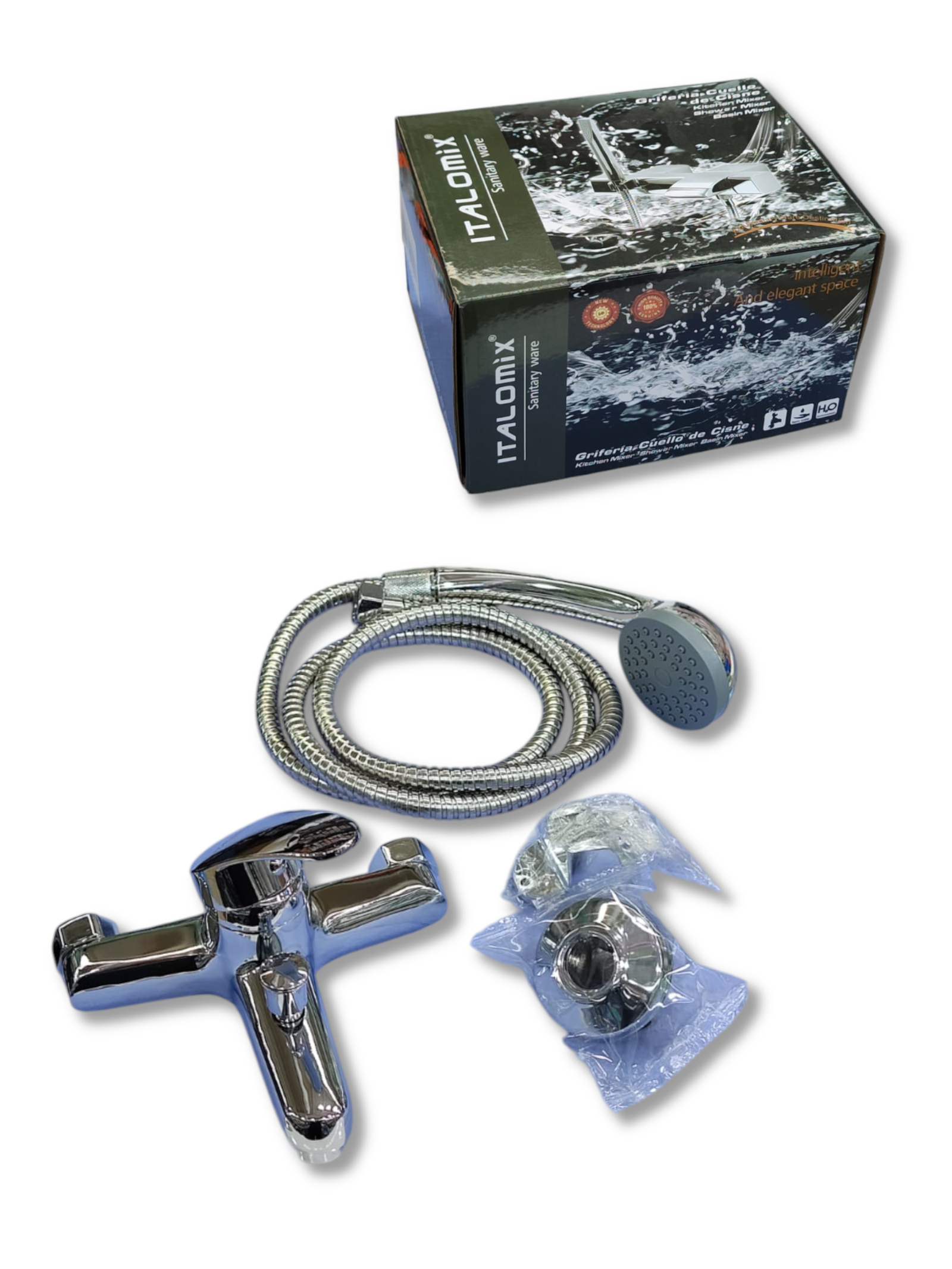 Grifería Cuello de Cisne Italomix IT-3703 Monocomando Cromada con Duchador