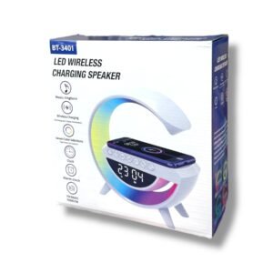 Cargador Inalámbrico LED BT-3401 con Reloj Alarma y Parlante Bluetooth