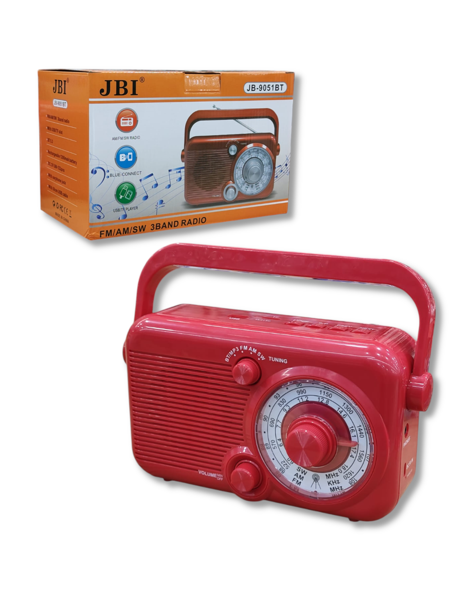 Radio 3 Bandas Bluetooth JBI JB-9051BT – AM/FM/SW Portátil con Conectividad