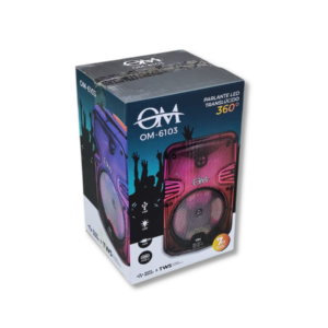 Parlante Bluetooth con Luces LED 360° OM-6103 Traslúcido 7FX para Fiestas